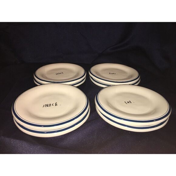 Other - Rae Dunn "Blue Line" Dessert/Snack Plate Set‎ Of 8 Savor Eat Dine Snack